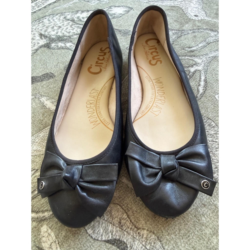Circus by Sam Edelman Black Bow Ballet Flats Wonderlast Cushioned Round Toe